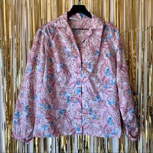 Vintage Pink and Blue Floral Blouse